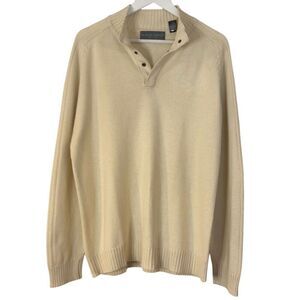 Oscar De La Renta cotton beige quarter button sweater large